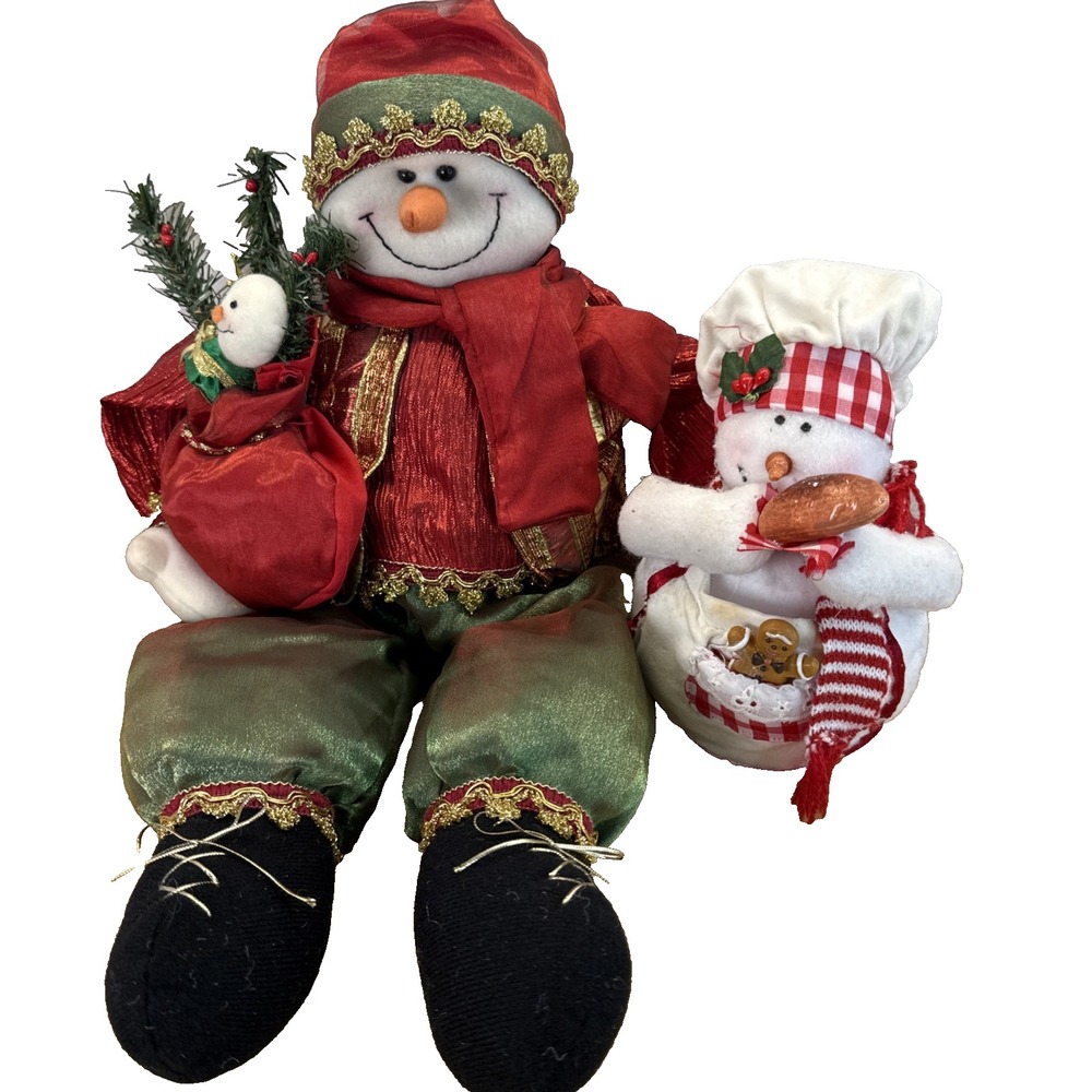 Lot Of 2 Vintage Homemade Christmas Holiday Snowman Baking Gift Bag
